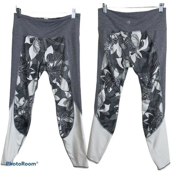 Athleta Gray White Floral Capri‎ Leggings - Picture 1 of 8